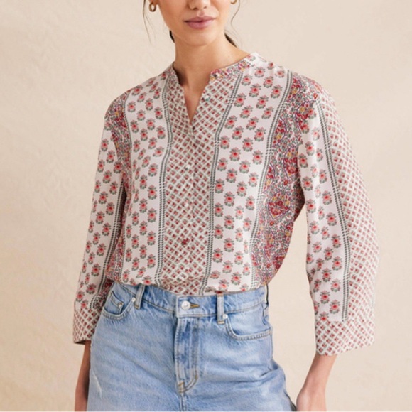 Boden Tops - Boden Blouse Women size 6 Floral Button Up Relax Wide Sleeve Peasant Shirt